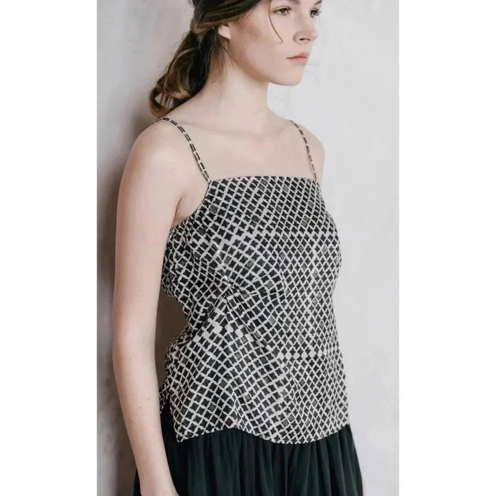 VOLOSHIN Anthropologie Isa Geo Print Twisted Silk Blend Cami Top Size XS - Picture 2 of 3